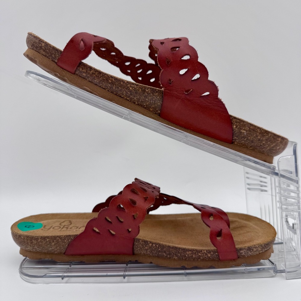 Yokono Ibiza Dark Red Leather Scalloped Toe Loop Cork Sandals Made in Spain | 8 - Picture 2 of 8